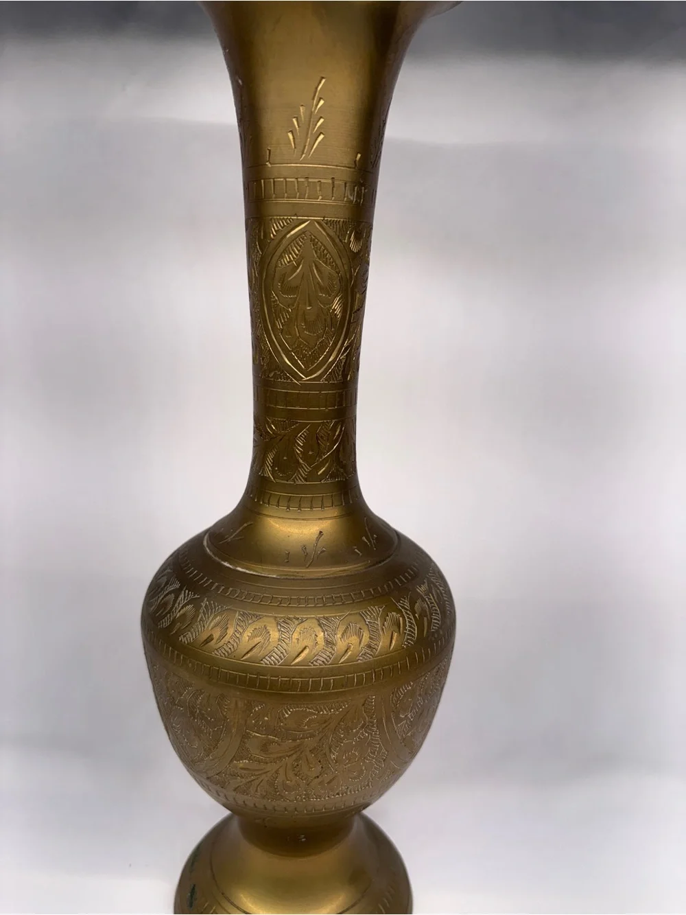 Vintage Ornate Etched Brass Vase – Detailed Floral Engravings, 12